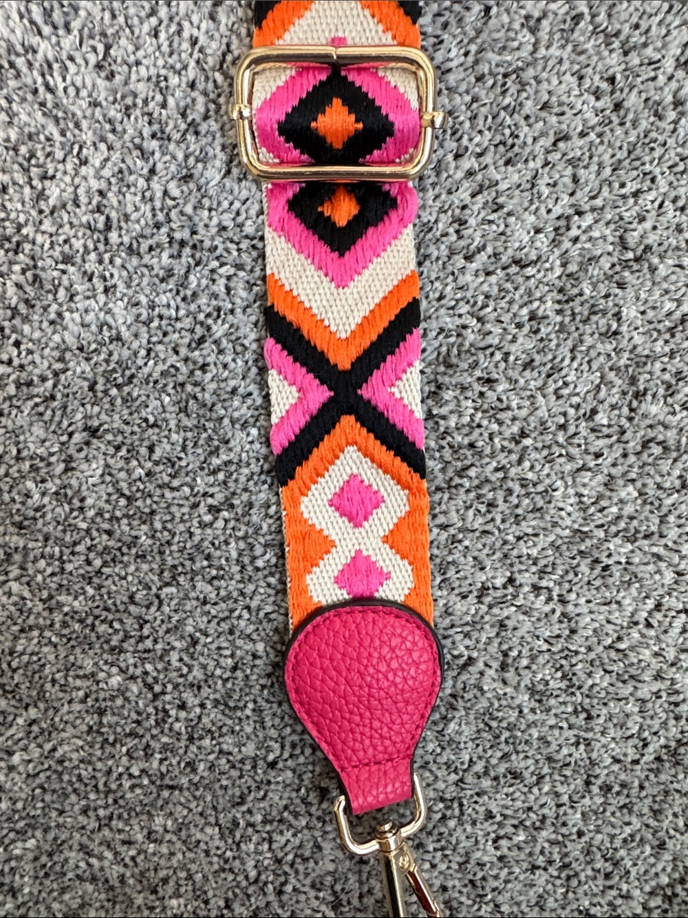 Hot Pink Leather Crossbody Bag with Colorful Strap - Picture 2 of 4